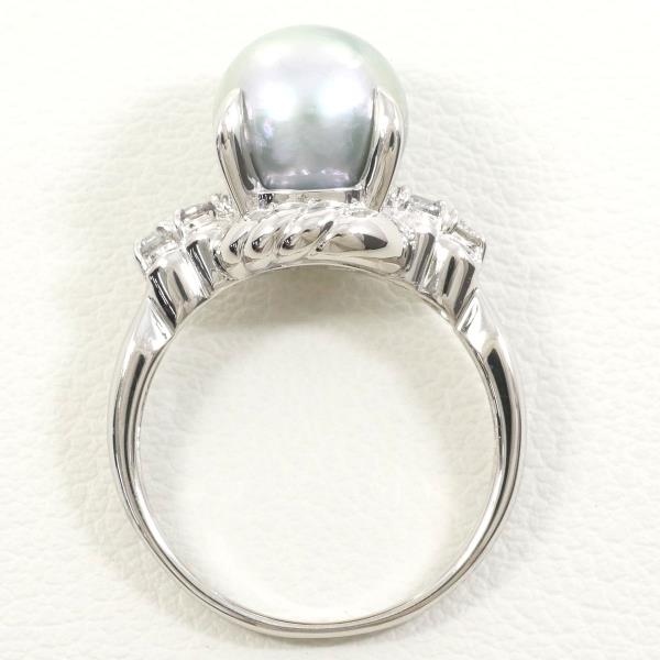 PT900 Platinum Ring with 9mm Pearl and 0.15ct Diamond in Excellent Condition