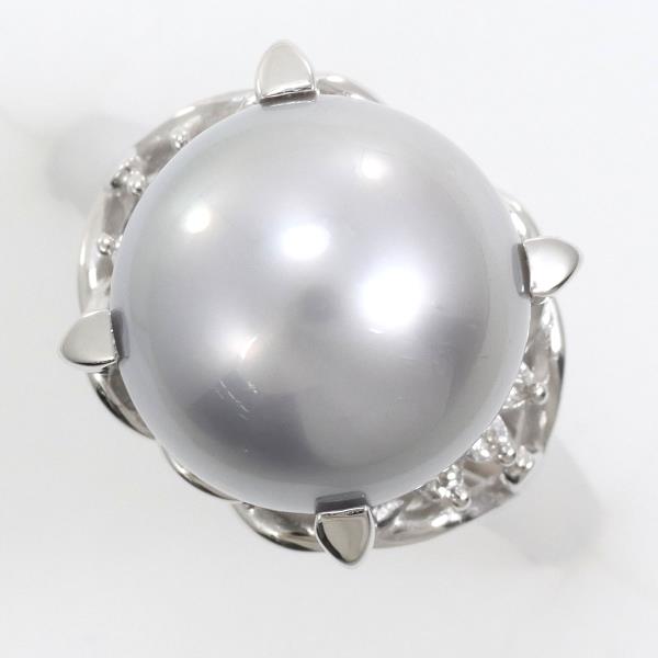 PT900 Platinum Ring with 12mm Pearl and Diamond in Excellent Condition