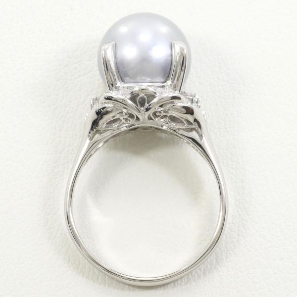 PT900 Platinum Ring with 12mm Pearl and Diamond in Excellent Condition