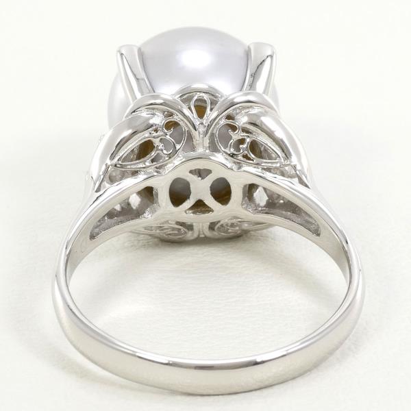 PT900 Platinum Ring with 12mm Pearl and Diamond in Excellent Condition