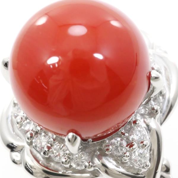 PT900 Platinum Ring Coral Diamond Jewelry