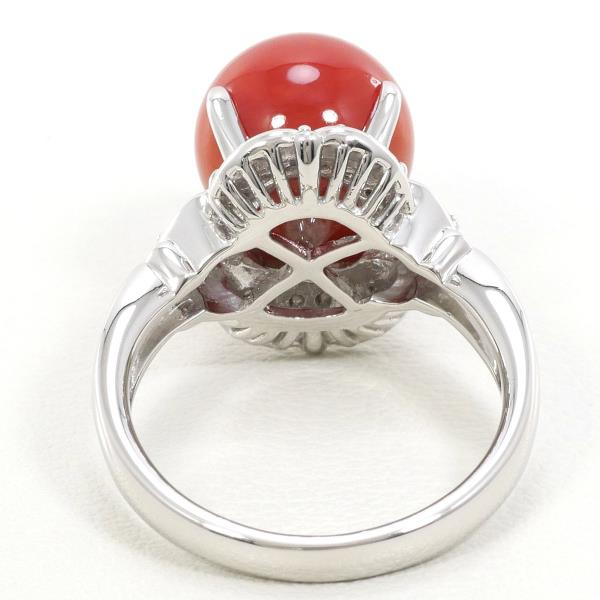 PT900 Platinum Ring Coral Diamond Jewelry in Pristine Condition