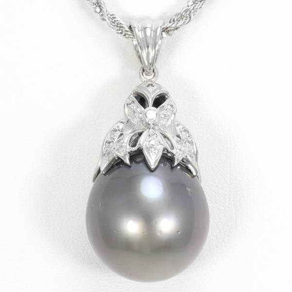 PT900 Platinum PT850 Necklace Black Pearl Diamond in Excellent Condition