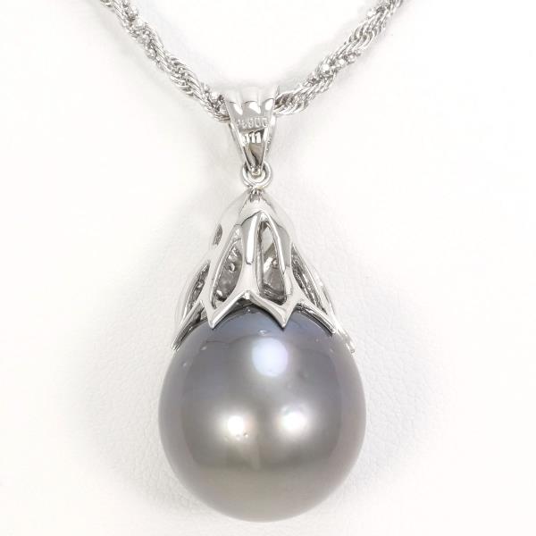 PT900 Platinum PT850 Necklace Black Pearl Diamond in Excellent Condition