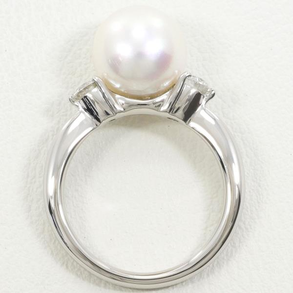 PT900 Platinum Pearl Ring with Diamond in Excellent Condition