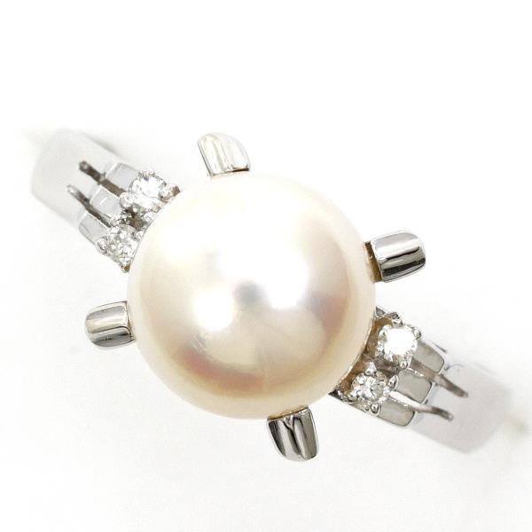 PT900 Platinum Pearl Ring with Diamond in Excellent Condition