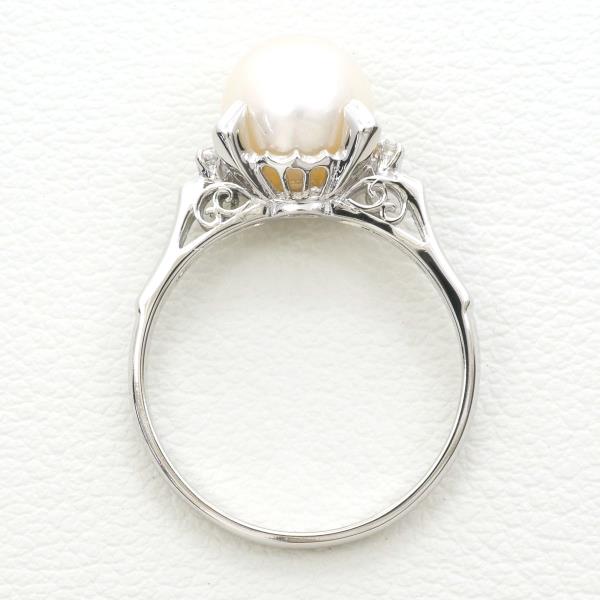 PT900 Platinum Pearl Ring with Diamond in Excellent Condition