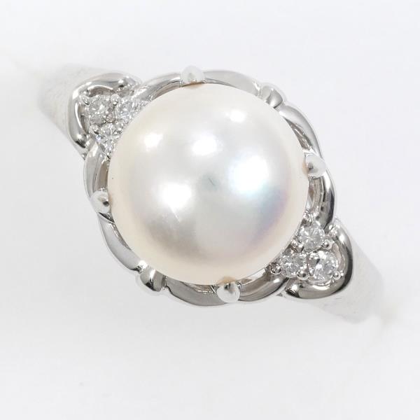 PT900 Platinum Ring 12.5 Pearl 9mm Diamond 0.07ct in Excellent Condition