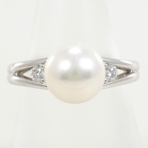 PT900 Platinum Ring with 9mm Pearl and 0.16ct Diamond in Excellent Condition