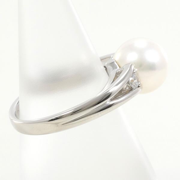 PT900 Platinum Ring with 9mm Pearl and 0.16ct Diamond in Excellent Condition