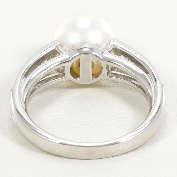 PT900 Platinum Ring with 9mm Pearl and 0.16ct Diamond in Excellent Condition