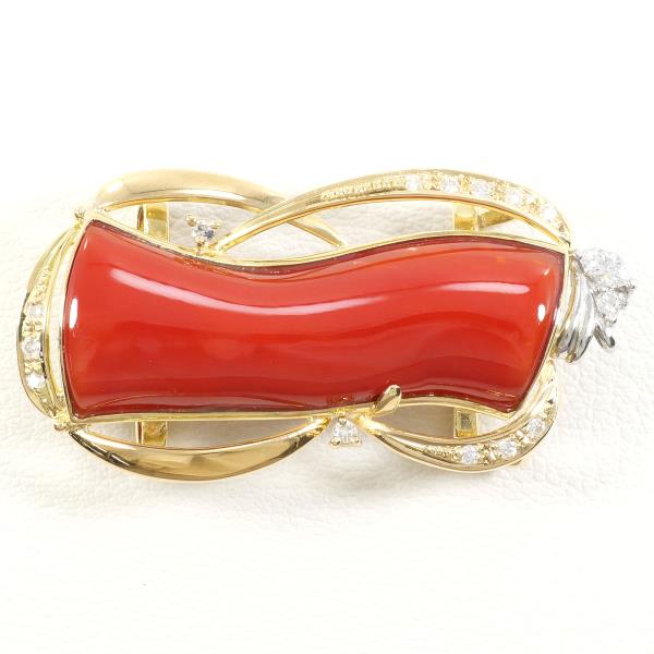 PT900 Platinum K18 Yellow Gold Coral Brooch in Excellent Condition