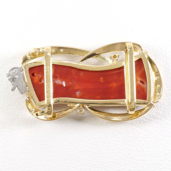 PT900 Platinum K18 Yellow Gold Coral Brooch