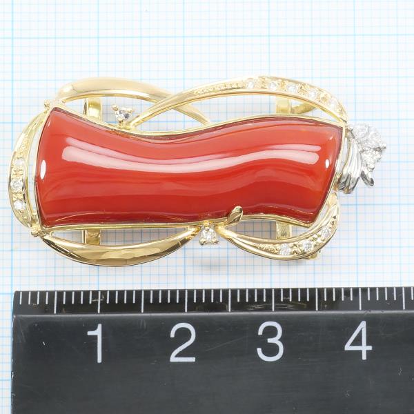 PT900 Platinum K18 Yellow Gold Coral Brooch