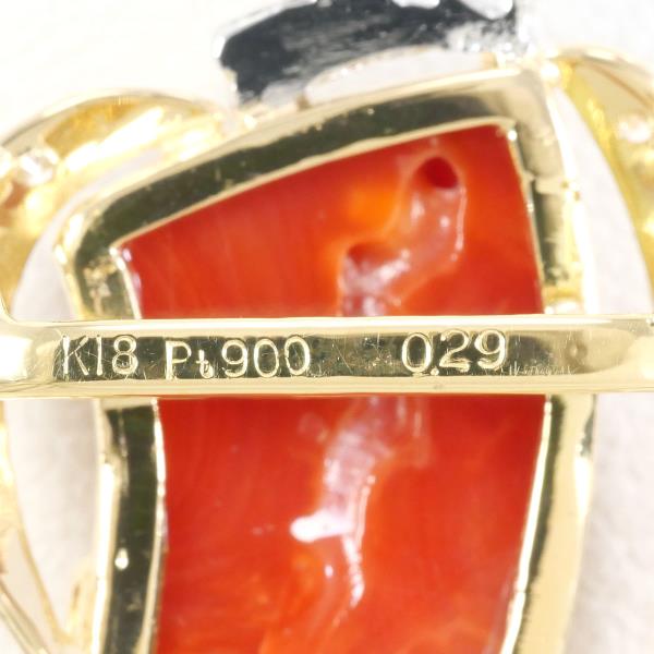 PT900 Platinum K18 Yellow Gold Coral Brooch in Excellent Condition