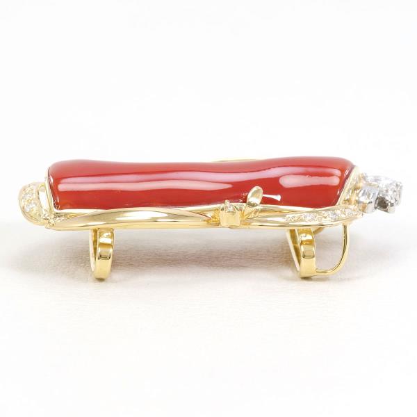 PT900 Platinum K18 Yellow Gold Coral Brooch in Excellent Condition