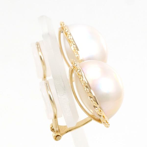 K18 Yellow Gold Earrings with Mabe Pearl, 6.4g in Excellent Condition