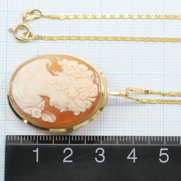 K18 Yellow Gold Necklace Brooch Shell Cameo in Excellent Condition