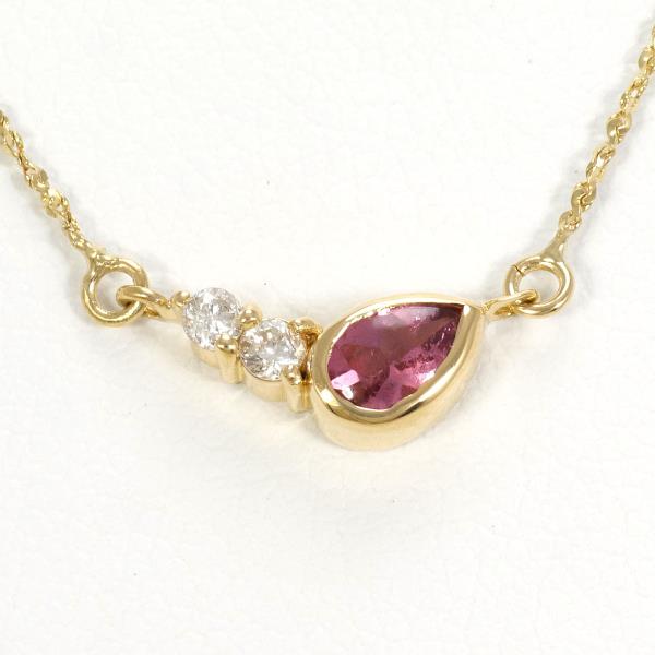 K18 Yellow Gold Necklace with Pink Tourmaline and Diamond in Excellent Condition