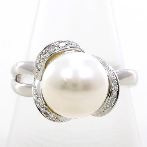 PT900 Platinum Ring with 10.5mm Pearl and 0.12ct Diamond in Excellent Condition