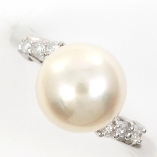 PT900 Platinum Ring with 9mm Pearl and 0.08ct Diamond in Excellent Condition