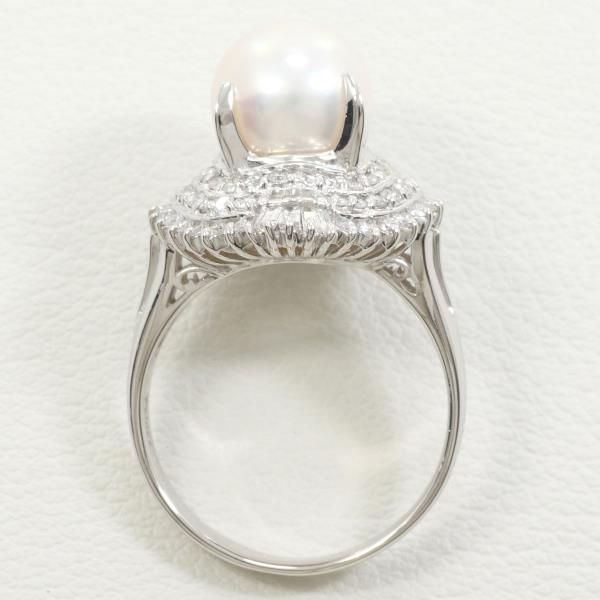 PT900 Platinum Ring with Akoya Pearl and Diamond in Excellent Condition