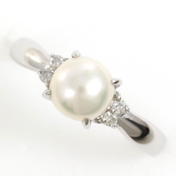 PT900 Platinum Ring with 6mm Pearl and Diamond in Excellent Condition