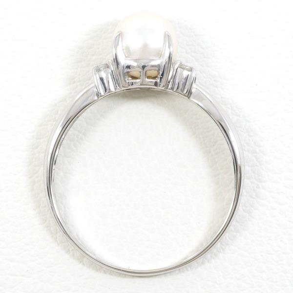 PT900 Platinum Ring with 6mm Pearl and Diamond in Excellent Condition