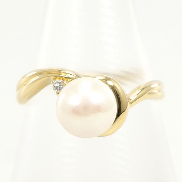 K18 Yellow Gold Pearl Ring with Diamond