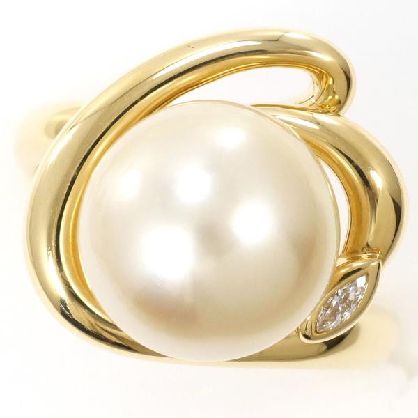 K18 Yellow Gold Ring with South Sea Pearl and Diamond in Excellent Condition