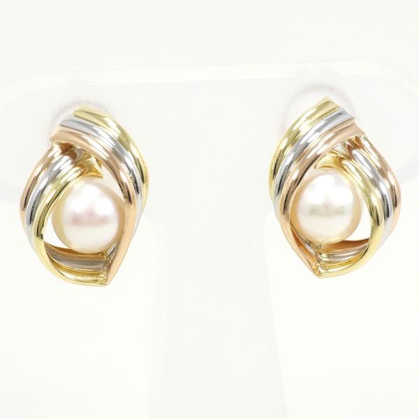 PT900 Platinum K18 Yellow Gold Pink Gold Pearl Earrings in Excellent Condition