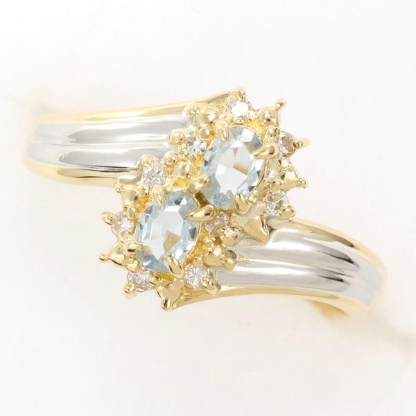 PT900 Platinum K18 Yellow Gold Aquamarine Diamond Ring Size 8 in Great Condition