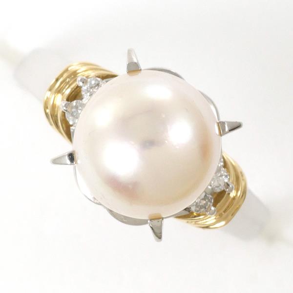 PT900 Platinum K18 Yellow Gold Pearl Ring 8.5 in Excellent Condition