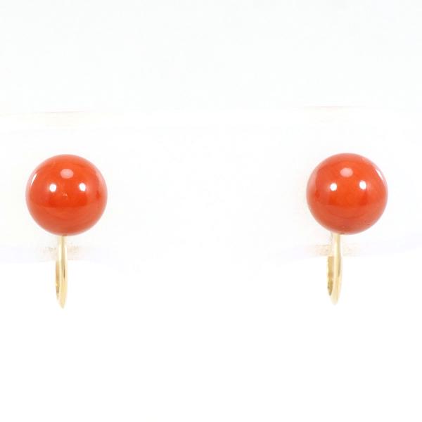 K18 Yellow Gold Coral Earrings in Excellent Condition