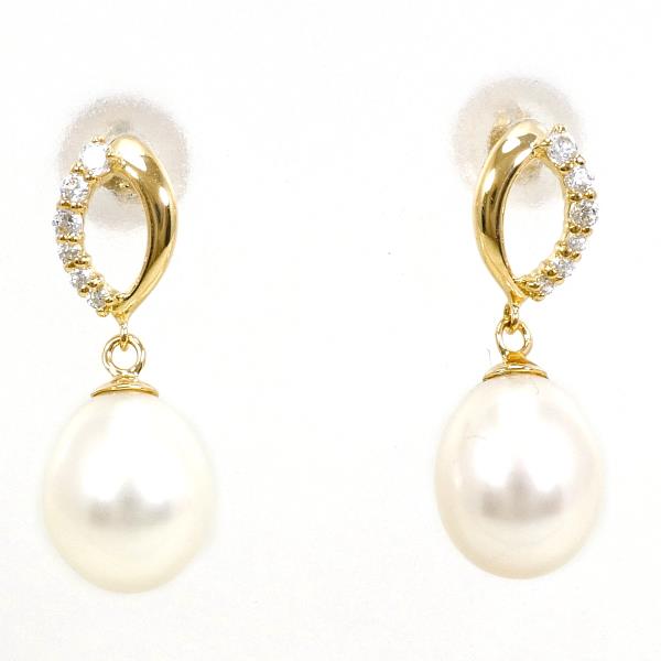 K18 Yellow Gold Pearl Zirconia Earrings in Excellent Condition