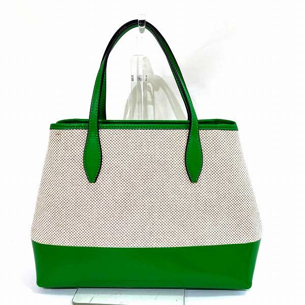 Kate Spade Beige Green Canvas Leather Tote Bag in Great Condition