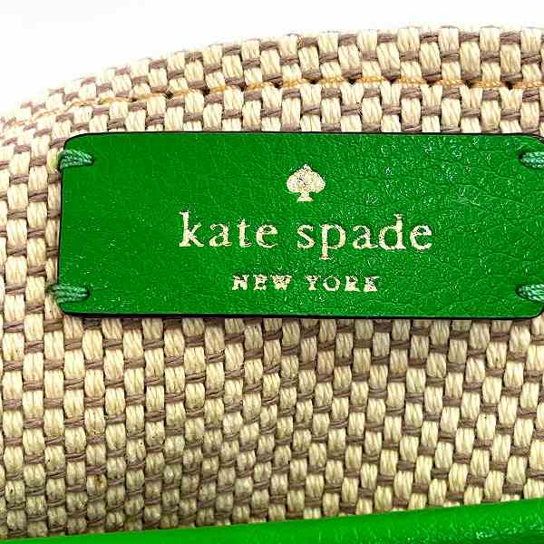 Kate Spade Beige Green Canvas Leather Tote Bag in Great Condition