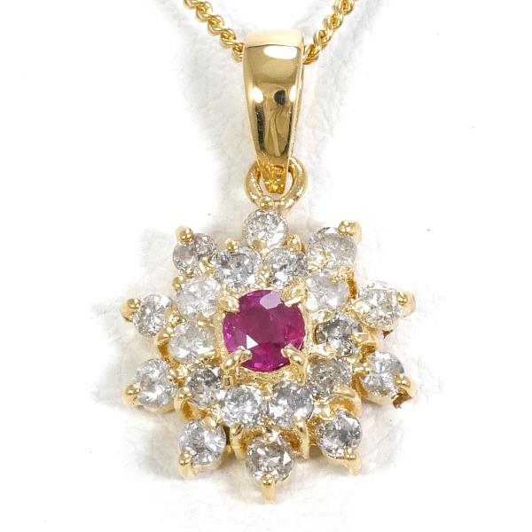 K18 Yellow Gold Ruby Diamond Necklace in Excellent Condition