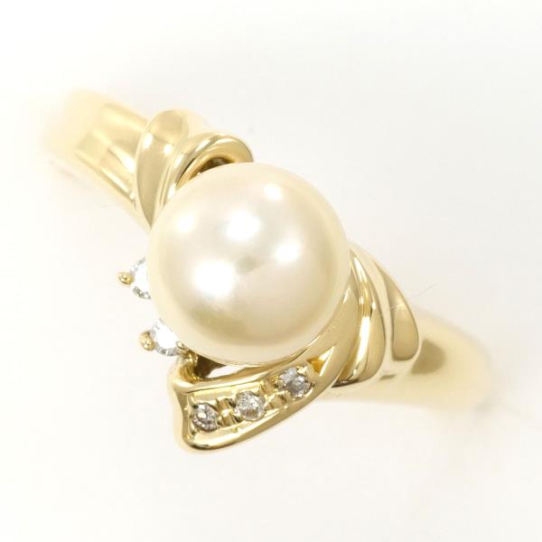 K18 Yellow Gold Ring with 7mm Pearl and Diamond in Excellent Condition