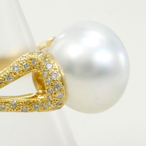 K18 Yellow Gold Ring with South Sea Pearl and Diamond in Excellent Condition