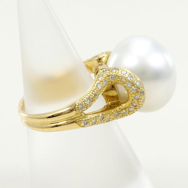 K18 Yellow Gold Ring with South Sea Pearl and Diamond in Excellent Condition