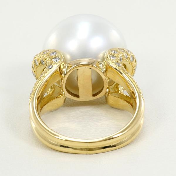 K18 Yellow Gold Ring with South Sea Pearl and Diamond in Excellent Condition