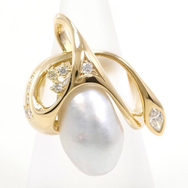 K18 Yellow Gold Ring with South Sea Pearl and Diamond in Excellent Condition