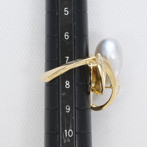 K18 Yellow Gold Ring with South Sea Pearl and Diamond in Excellent Condition