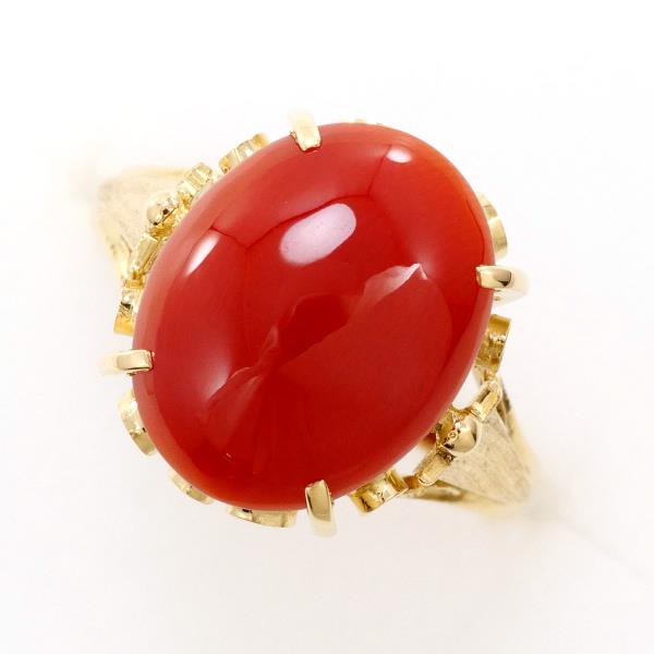 K18 Yellow Gold Coral Ring 11.5 in Excellent Condition