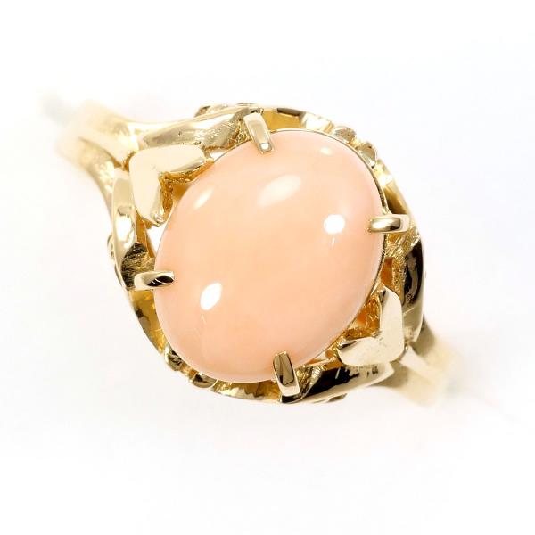 K18 Yellow Gold Coral Ring 11.5 in Excellent Condition