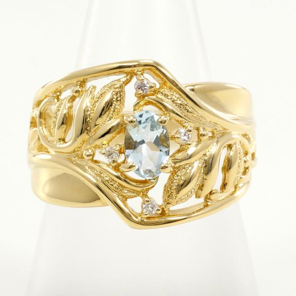 K18 Yellow Gold Ring with Aquamarine and Diamond 0.05ct, Size 14 in Excellent Condition