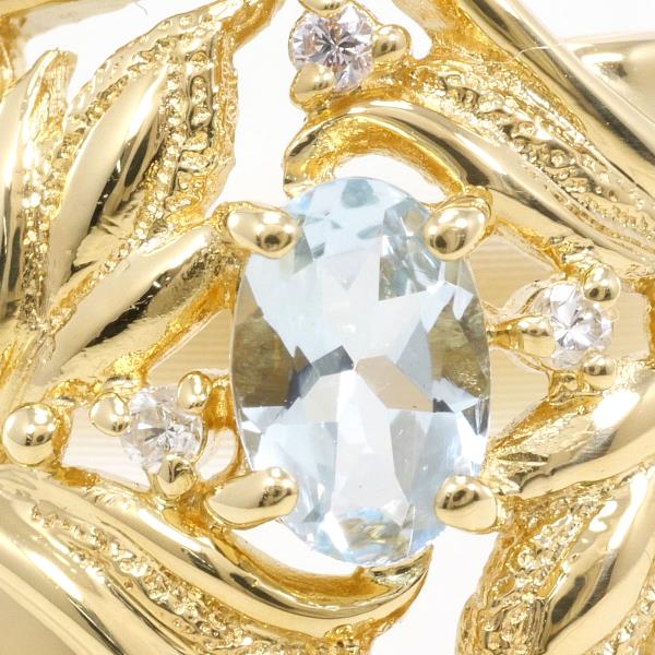 K18 Yellow Gold Ring with Aquamarine and Diamond 0.05ct, Size 14 in Excellent Condition