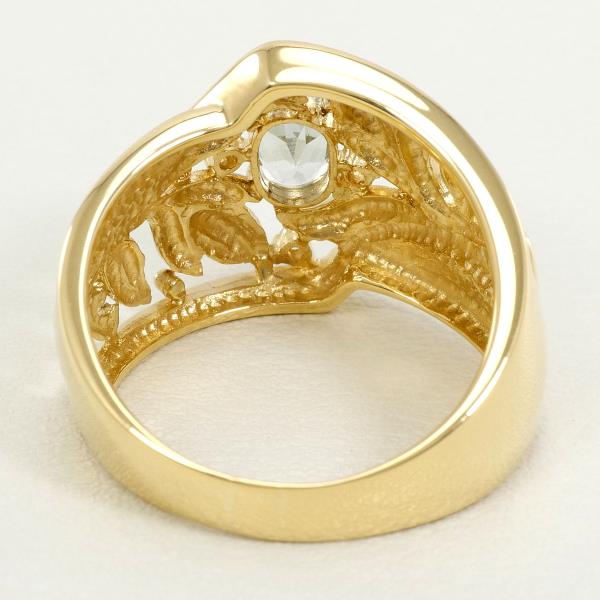 K18 Yellow Gold Ring with Aquamarine and Diamond 0.05ct, Size 14 in Excellent Condition