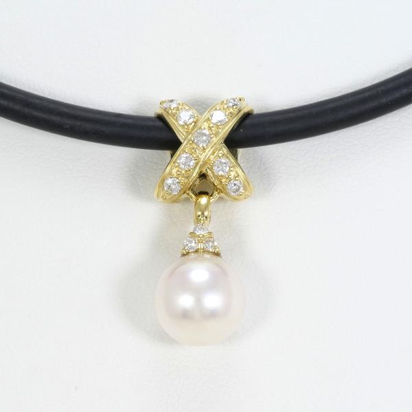 K18 Yellow Gold Pearl Diamond Necklace in Excellent Condition